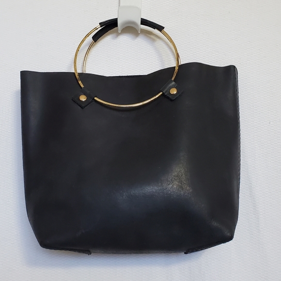 Tribe Alive Lux Black Leather Brass Handle Purse - Picture 3 of 6